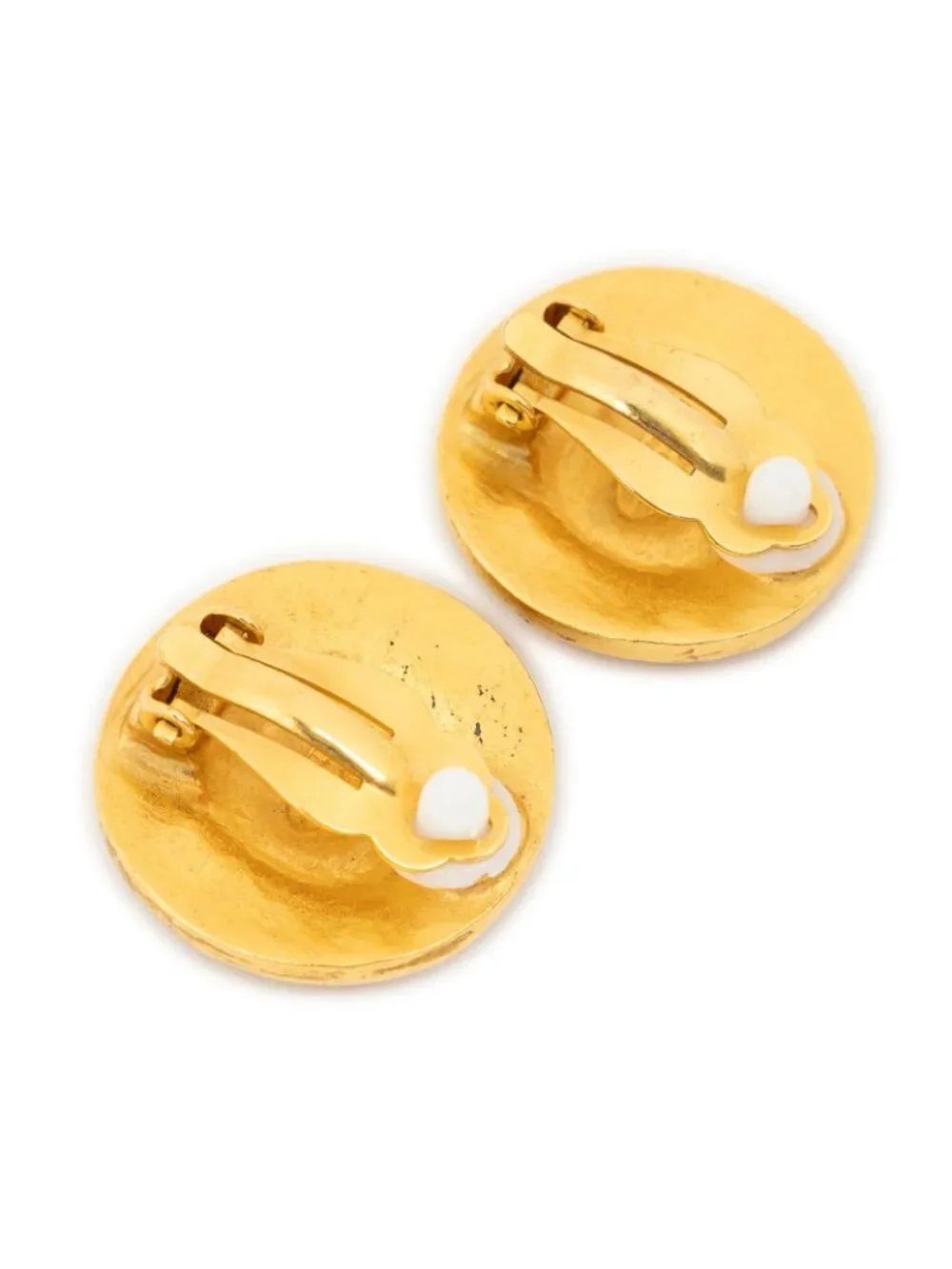 Chanel CC Logo Round Clip Type Earrings Gold Plated